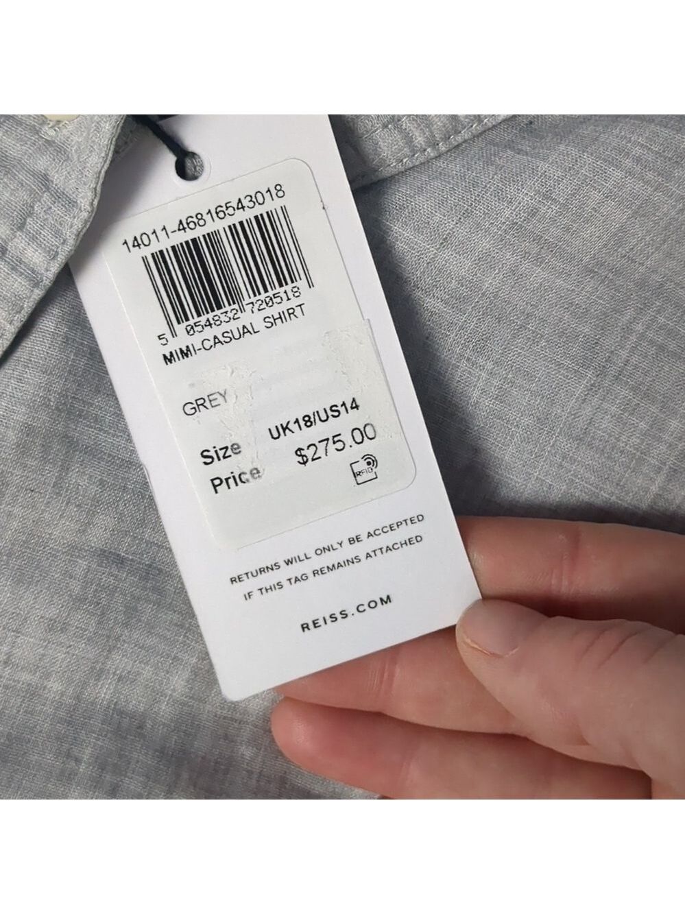 REISS grey Mimi casual button down long sleeve shirt size 14 - Picture 5 of 10